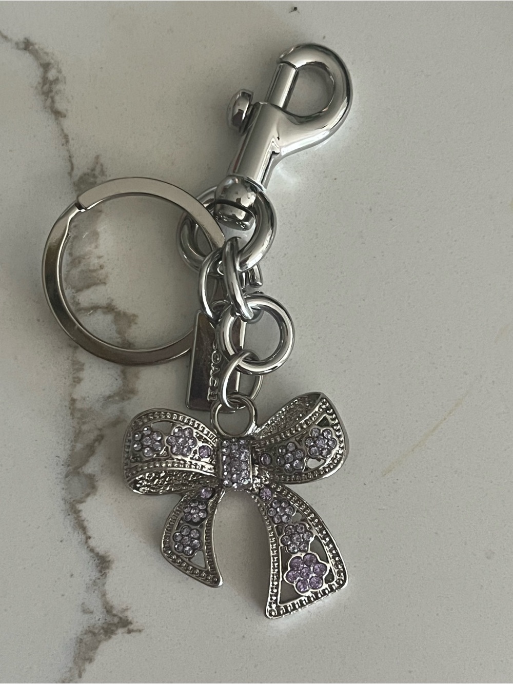 Coach Bow Purple Crystal Purse Charm/Key Chain